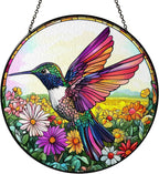Hummingbird Suncatcher Stained Glass Window Hanging Decor - Hummingbird Gifts for Women, Birds Lovers Spirit Birds Glass Panel Garden Decorations Birthday Christmas for Mom Grandma