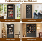 Vyre 71" Tall Farmhouse Kitchen Pantry, Set of 2 Large Storage Cabinets with 3 Drawers, Adjustable Shelves, Wood Versatile Hutch Cabinet for Living Room, Dining Room, Black