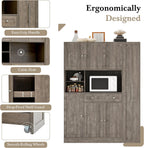 roomfitters Large Kitchen Pantry Cabinet with Pull-Out Side Storage and Hutch, Shaker Style Buffet, Brown