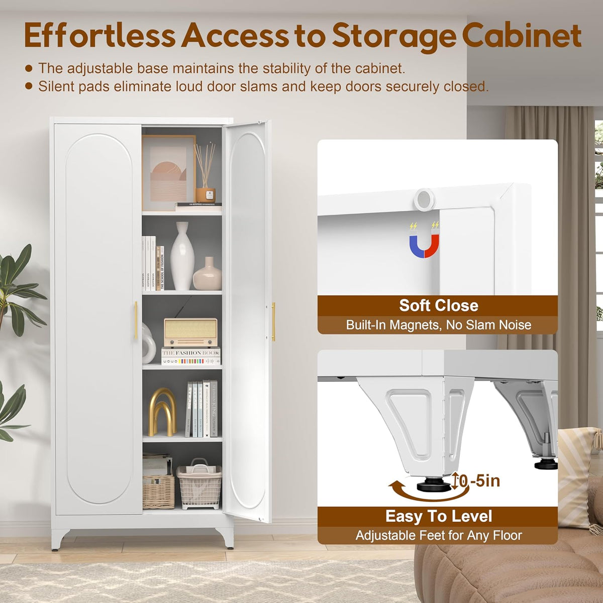 UNICOLY 75" Tall Pantry Storage Cabinet with Doors and 4 Adjustable Shelves, Freestanding Cupboard for Kitchen, Dining Room, Living Room, Bathroom, White