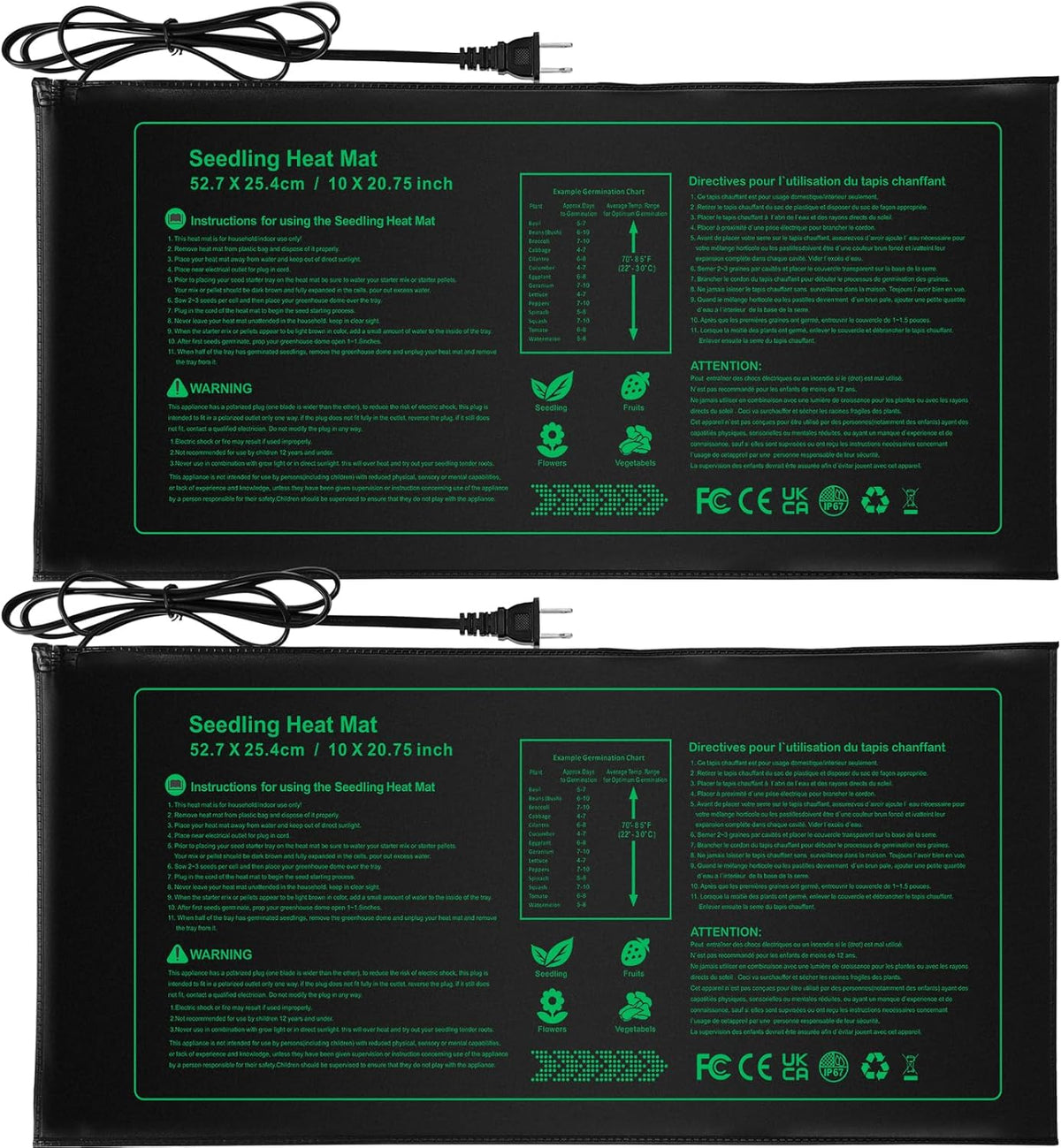 Seedling Heat Mat Durable Waterproof Plant Heating Pad 10"x 20.75" for Germination, Indoor Gardening, Greenhouse