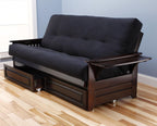 with Drawers Full Size Cordova Espresso Frame w/ 7 Inch Mattress Microfiber Suede Futon Set Wood Sofa Bed (Black Mattress, Frame w/Drawers (Full Size))