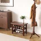 SShoe Rack Bench Mid Century Modern 2-Tier Shoe Rack Organizer for Entryway Hallway or Living Room Farmhouse Rustic Wooden Seat Bench Brown 11.8" Dx31.5 Wx16.5 H