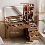 Arulvmrn Vanity Desk with 29.53" HD Lighted Mirror, 47.24" Big Modern Vanity Desk with Mirror and Lights, Makeup Vanity with 5 Drawers and Storage Shelves and Charging Station,B0F7QPHWWM
