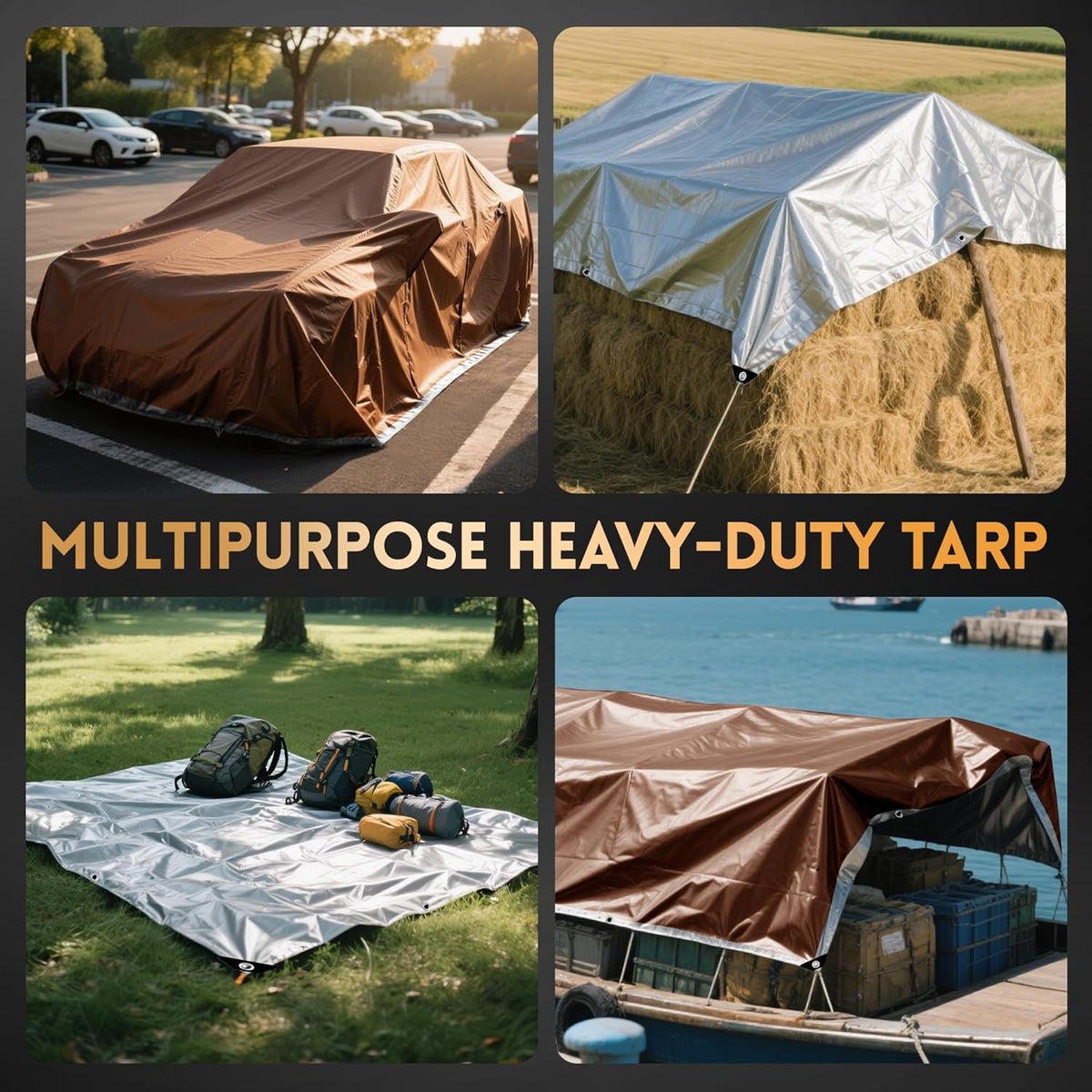 Tarp 20x20 ft Heavy Duty 10mil Silver/Brown 100% Waterproof High Durability Multipurpose Outdoor Tarpaulin,Uv Resistant,for Courtyards,Camping, Canopy, Trailer, Boats, Camping, Etc -by MVPNET