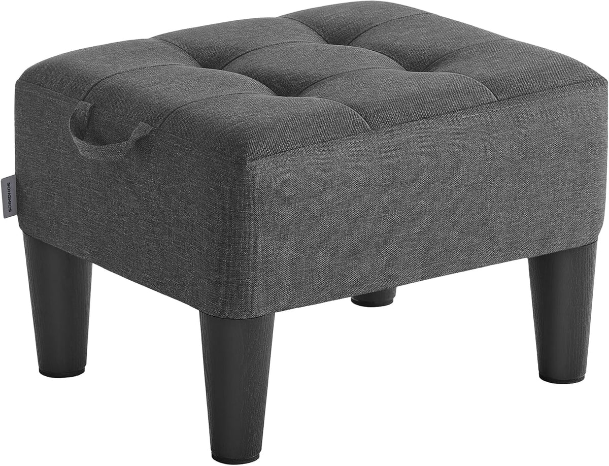 SONGMICS Foot Stool with Legs, Small Footstool Ottoman, Linen-Look Fabric Seat with Thick Cushion, for Living Room, Bedroom, Entryway, 330 lb Weight Capacity, Dark Gray ULOM502G01