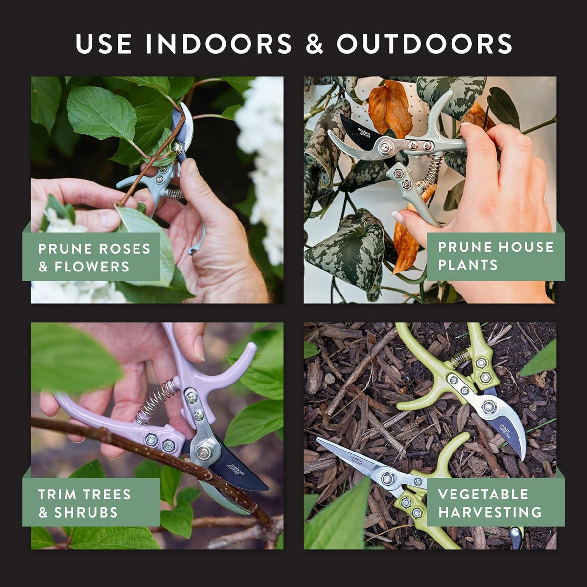Modern Sprout Hand Pruners - Lightweight Pruning Shears W/Easy Lock- Gardening Scissors - Bypass Sharp Carbon Steel Blade - Rust Resistant - Garden Tools - Reusable Holster - Sage