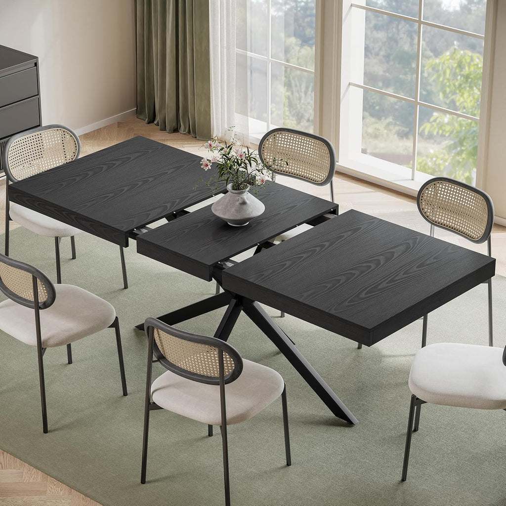 Extendable Dining Table for 4 6 8, 55"-70.9" Black Kitchen Table, Wood Rectangle Expandable Dining Room Table with Hidden Storage, Space Saving, for Kitchen Dining Living Room, Modern