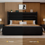King Size Bed Frame with 59'' Tall Headboard with Readlight, Black