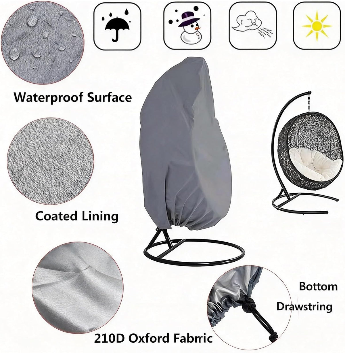 Heavy-Duty 210D Oxford Swing Cover-Waterproof UV-Resistant and Windproof Hammock with Drawstring(Double(200cm*230cm))