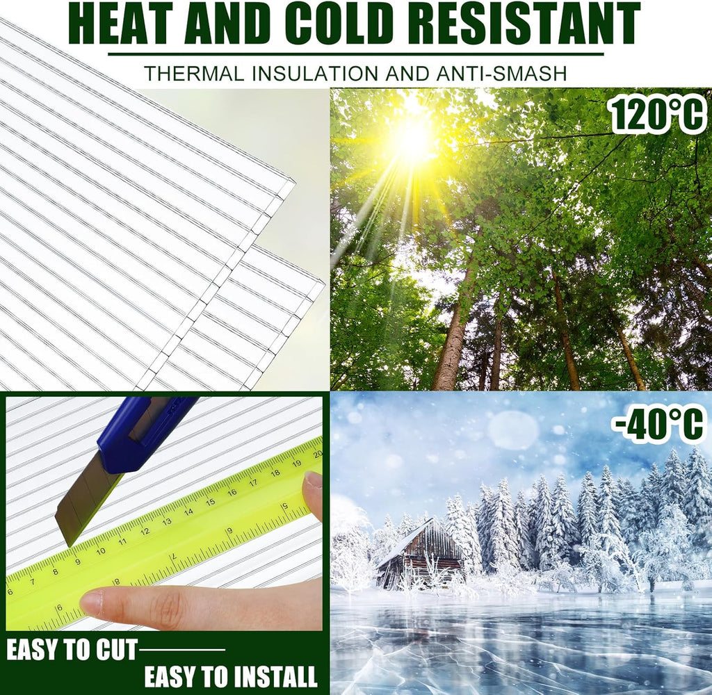 Tatuo 36 Pack 4' X 2' X 0.16'' Polycarbonate Greenhouse Panels Polycarbonate Sheets Twin-Wall Roof Panels Waterproof UV Protected Clear Corrugated Plastic Roofing for Greenhouse Replacement