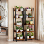 Furologee 5-Tier Ladder Shelf, Ladder Bookshelf with Removable Drawer, Rustic Bookcase Storage Rack Organizer, Wood Metal Freestanding Storage Shelf for Living Room, Home Office, Bedroom, Balcony