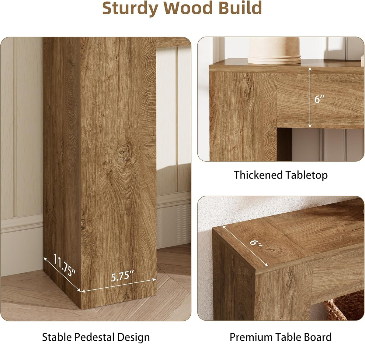 43 Inch Wood Console Table, Natural Oak Small Sofa Table for Entryway Living Room, Farmhouse Rectangular Accent Couch Table Behind Sofa with Sturdy Wood Base, for Hallway Foyer Entrance