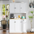 RASOO Buffet Hutch Cabinet Kitchen Sideboard Pantry Cabinet Wood Kitchenware Server Kitchen Storage Microwave Cabinet with 3 Doors Upstairs and 3 Doors downstairs and 1 Drawer, White (R0086)