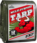 Green/Silver Heavy Duty Waterproof Tarp 5x7FT, 12mil Thick，Multifunctional tarp Whit Tear&Fade Resistant,UV Resistant,with Grommets and Reinforced Edges.
