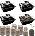 Halatool 4 Pack Seed Starter Tray with 50 PCS Peat Pellets, 48 Cells Black Seeding Starter Trays for Organic Seed Starter Soil Pods for Planting Vegetables Plants Flowers - Starting Seeds Kit