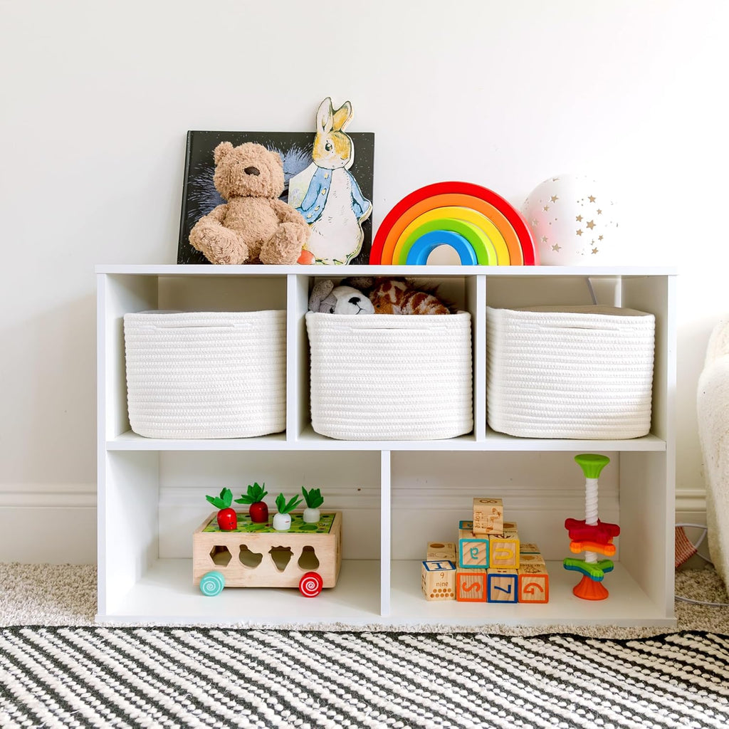 NaturalCozy Storage Cubes 9”x9”x7”Cotton Rope Woven Baskets for Organizing 3-Pack | 9 Inch Cube Storage Bin | Small Basket for Shelf Nursery, Pantry, Decorative Plant, Bathroom Closet, Toy Gift