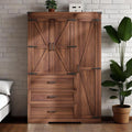 70" Tall Wardrobe Closet with 3 Doors & 3 Drawers, Farmhouse Armoire with Hanging Rod, Wooden Armoire Wardrobe Closet for Bedroom, Freestanding Clothing Storage Cabinet, Brown