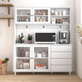 Large Freestanding Hutch Cabinet, Tall Pantry Storage with 4 Doors, 4 Drawers and Microwave Shelf, White Standing Kitchen Cupboard for Dining Room and Kitchen Organization (White)