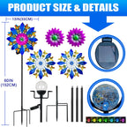 60 Inch Solar Wind Spinner Outdoor - Double-Sided Rotating Colorful Kinetic Wind Spinners for Garden, Yard Decorations Outdoor,Metal Wind Sculptures & Spinners, Wind Art