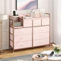 Jojoka TV Stand with Charging Station, Bedroom Dresser for Living Room TV Stand with 9 Drawers, Pink