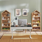 75.9" Tall Farmhouse Bookcase, Angle Arched 5 Tiers Large Bookshelf with Adjustable Shelves, Modern Wooden Geometric Book Shelf w/Storage and Open Display Shelves for Living Room, Office-Natural