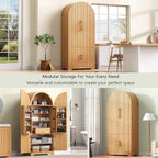 72’’ Tall Arched Kitchen Pantry Cabinet with Drawer & Adjustable Shelves, Modern Fluted Cupboard Storage Cabinet for Living Room Utility Room, Natural
