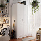Fddevelop Fenghua Lizhi Wood White Wardrobe Closet with 2 Doors，Bedroom Freestanding Armoire Storage Cabinet with Shelves，Wooden Wardrobe Combination for Hanging Clothes