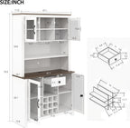 Homy Casa 71" Tall Pantry Cabinet with Hutch 47.1" Wide Buffet Sideboard with Wine Rack Glass Holders Drawer LED Lights and Charging Station for Kitchen Dining Room and Living Room