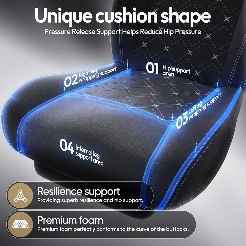 Dowinx Gaming Chair with Heated Massage Lumbar Support,Big and Tall Fabric Gaming Chairs for Adults with Footrest, Ergonomic Computer Game Chair with Poket Spring Cushions, 350lbs, Black