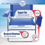 Rio Brands 17" Extended Height 4-Position Folding Beach, Camping, Lawn Chair, Blue/White/Green