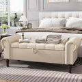 Apicizon 51” Bench with Storage, Faux Leather Ottoman Bench with Rolled Arm & Vintage Rivets, End of Bed Bench for Bedroom, Living Room, Entryway, Beige+Brown Legs