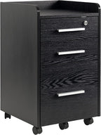 HOMCOM Office Desk Storage Cabinet on Wheels 3 Drawers 1 Lockable 1 Sorter File Folder Wooden Black