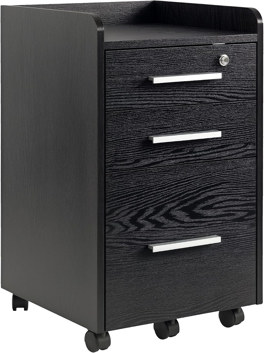 HOMCOM Office Desk Storage Cabinet on Wheels 3 Drawers 1 Lockable 1 Sorter File Folder Wooden Black