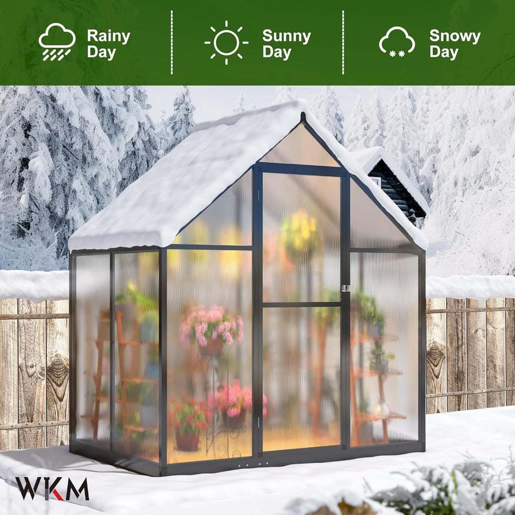 WKM Greenhouse - 5.6x3.7 FT Quick-fit Aluminum Structure with Window Ventilation, Black