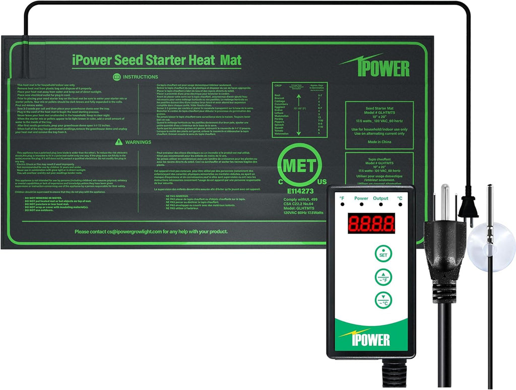 iPower 10" x 20.75" Waterproof Durable Seedling Heat Mat with Controller Warm Hydroponic Plant for Indoor Gardening Germination Starting