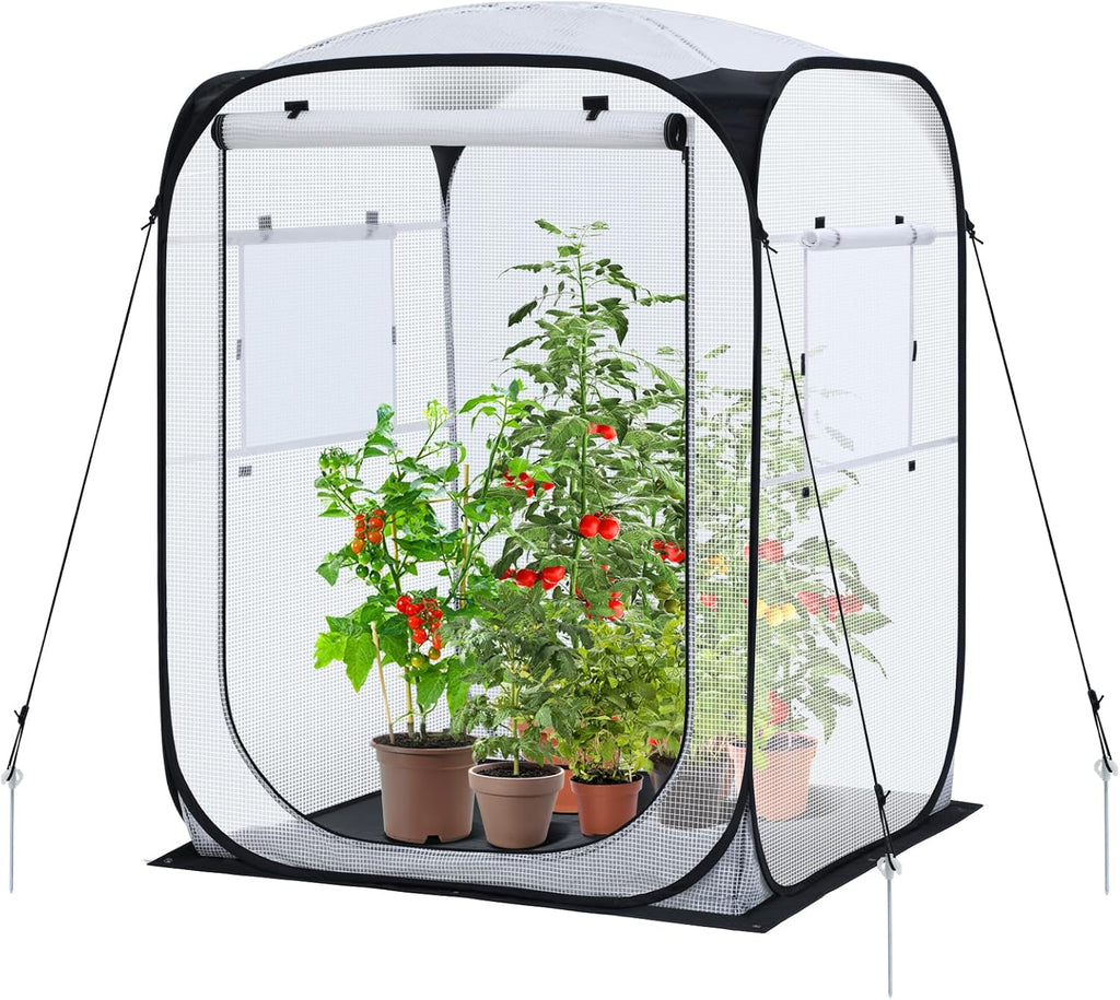 Ohuhu Pop Up House - Fast Set-up Small Greenhouse Walk in Portable Greenhouses Indoor Outdoor with Removable PE Mat & Mesh Window for Protecting Plant from Cold Frost & Birds 48 x 48 x 63.7''