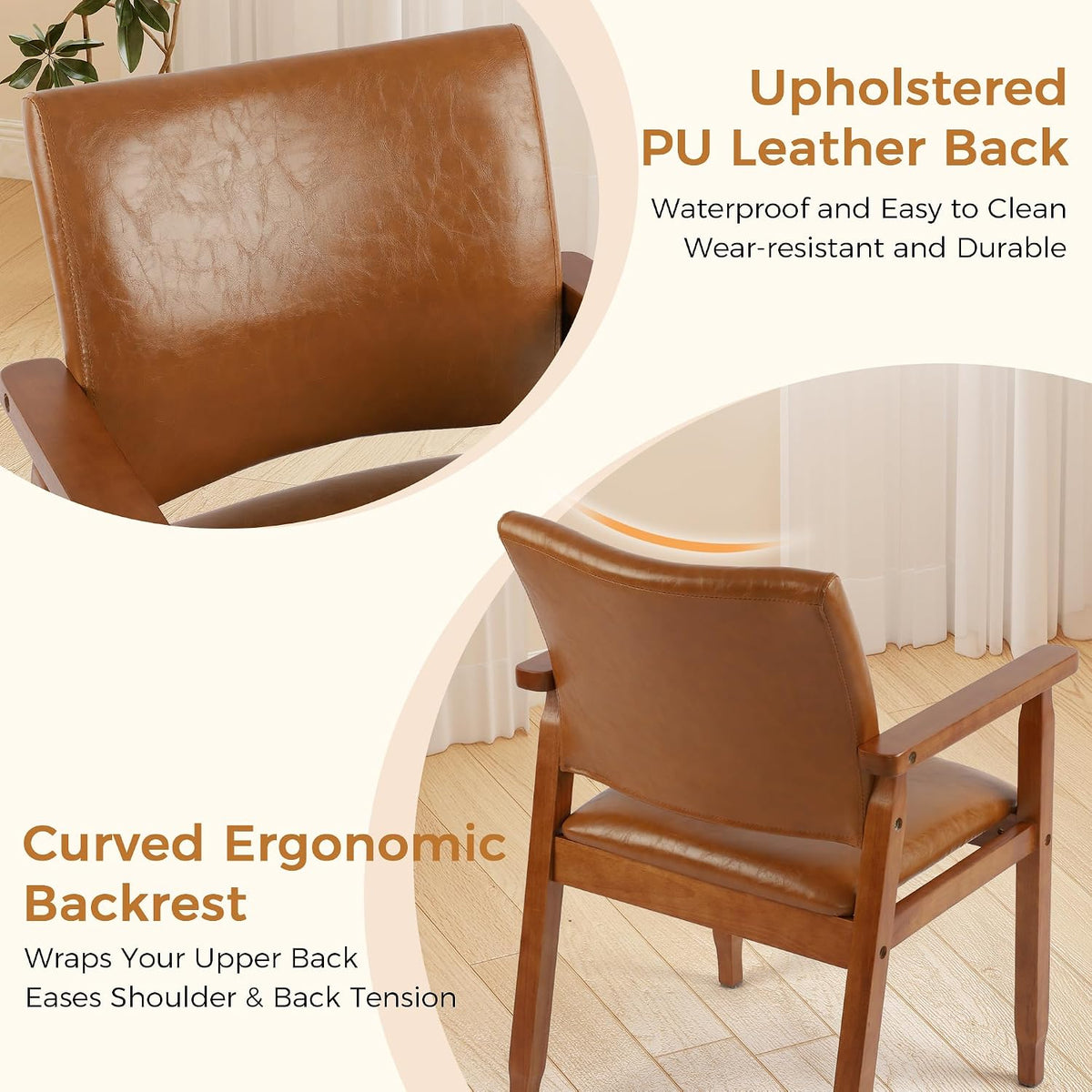 NOBPEINT Mid-Century Modern Dining Chairs with Armrest Set of 1, PU Leather Upholstered Dining Room Chairs with Solid Wood Frame, Walnut Kitchen Armchairs for Kitchen Living Room Restaurant, Brown