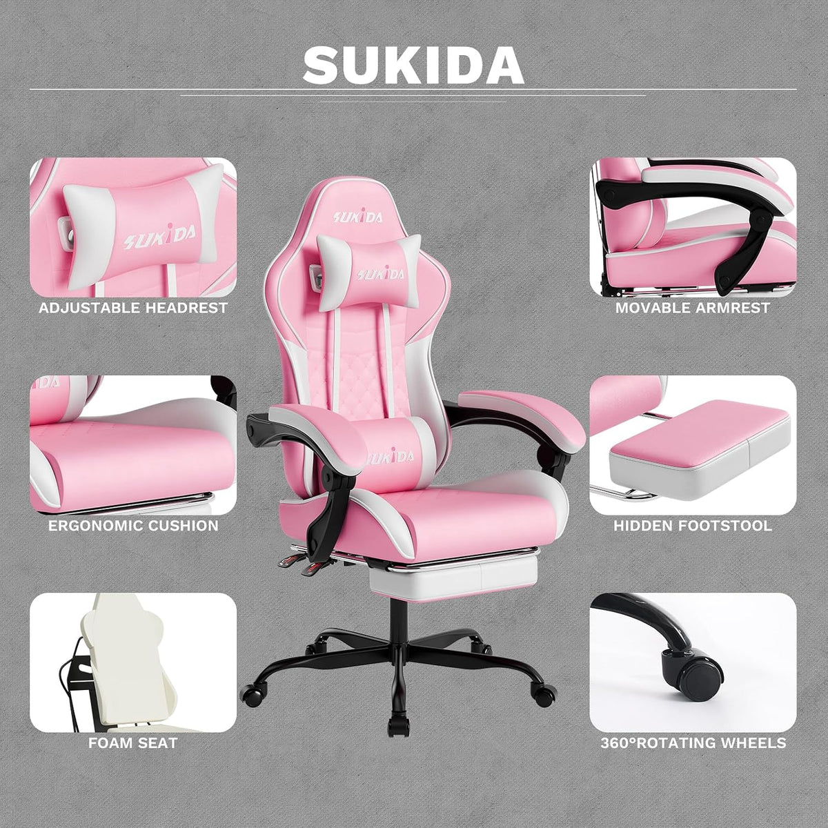 Ergonomic Video Gamer Chairs Gaming Computer Chairs Gamer Chairs for Adults Massage Lumbar Support Swivel Height Adjustable Headrest Backrest