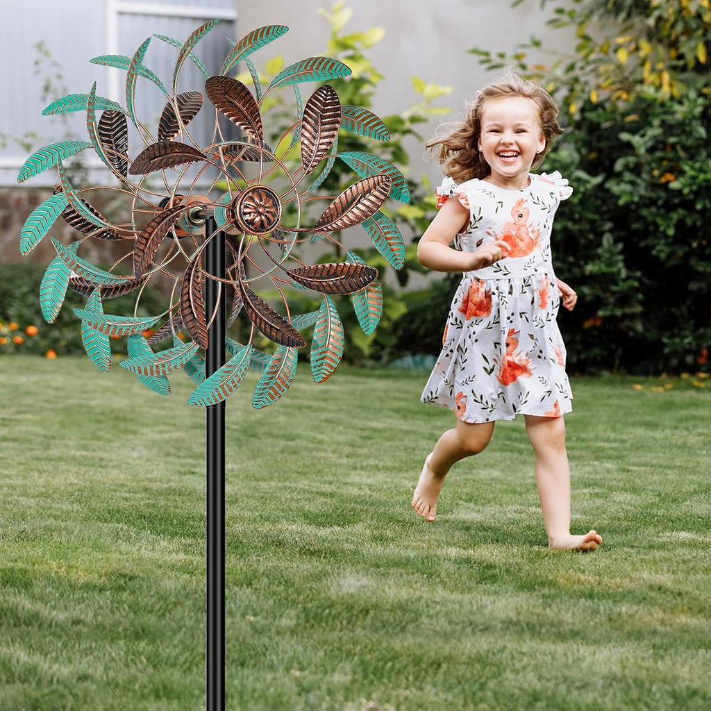 360° Wind Spinners Outdoor, Wind Sculptures Windmill with Metal Stake, Kinetic Large Metal Yard Art Decor Spinners Pinwheels for Garden Outside Patio Lawn, 63.2 * 13.2"