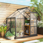 Outsunny 6' x 4' Greenhouse for Outdoors, Polycarbonate Greenhouse with Rain Gutter and Roof Vent, Aluminum Walk-in Green Houses for Outside for Patio Backyard Garden, Gray