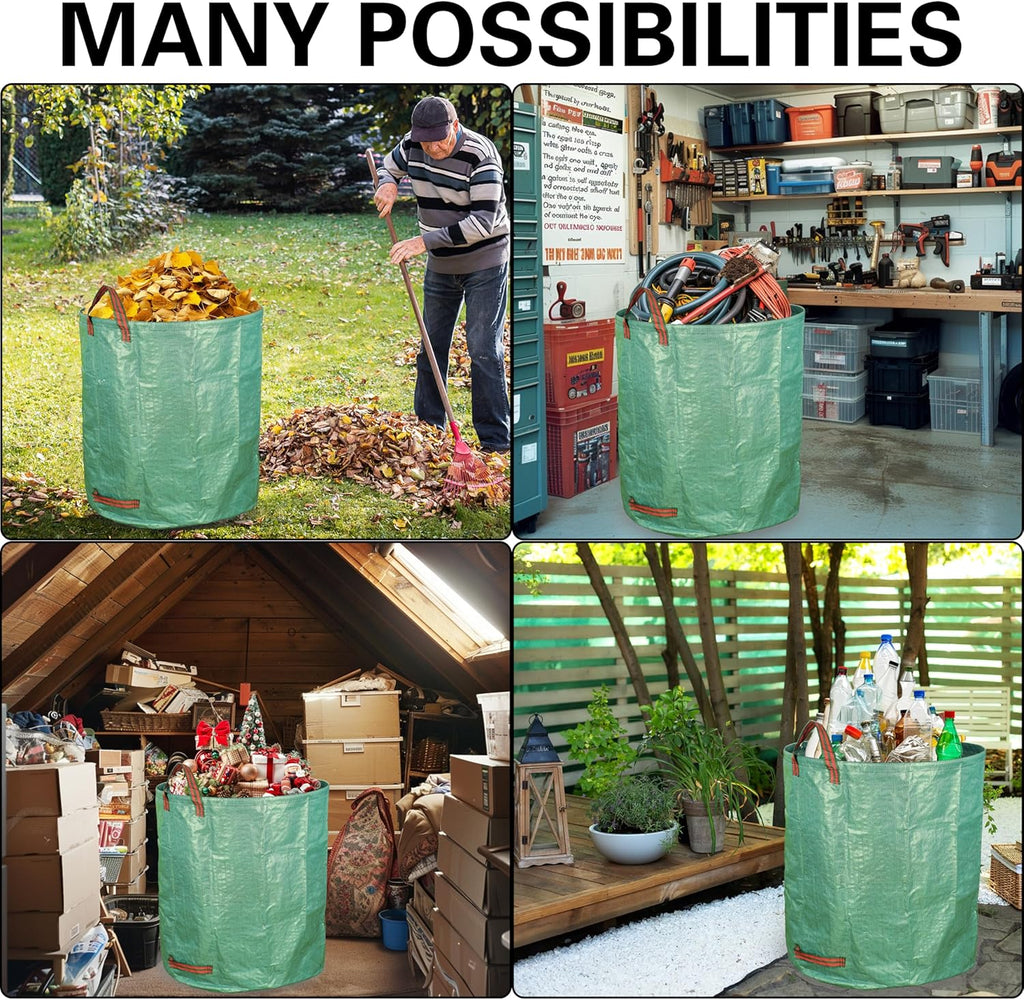 Gardzen 3-Pack 80 Gallon Yard Waste Bags, Reusable Heavy Duty Collapsible Garden Leaf Bags with Plastic Ring, Stand-Up Yard Waste Bin for Leaves, Lawn Debris & Grass Clippings