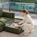 Ihanherry 117" Oversized Modular Sectional Sofa, Modern U Shaped Cloud Couch with 2 Storage Ottoman, 5-Seat Comfy Chenille Deep Seat Sofa with 2 Pillows for Living Room, Green