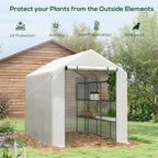 Outsunny 8' x 6' x 7' Walk-in Greenhouse, PE Cover, 4-Tier Shelves, Steel Frame Hot House, Roll-Up Zipper Door for Flowers, Vegetables, Saplings, Tropical Plants, White