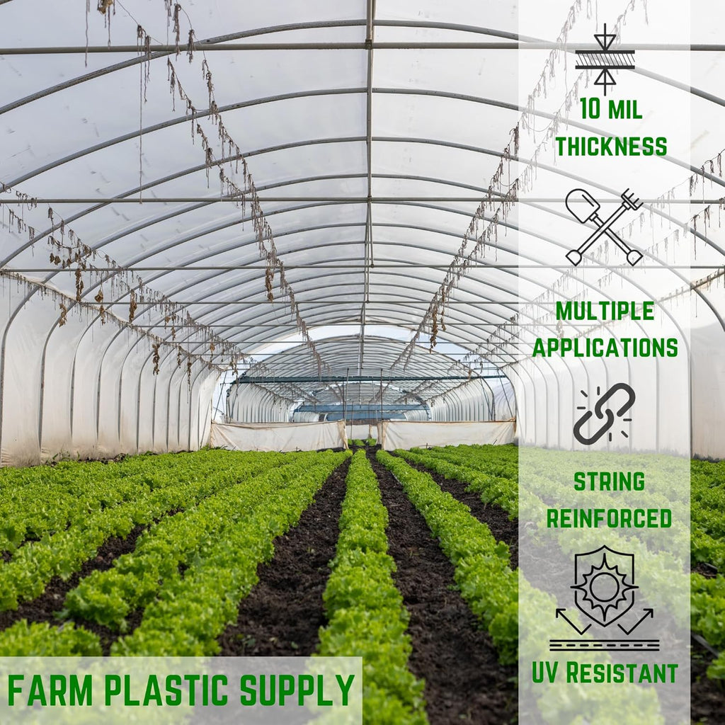 Farm Plastic Supply - String Reinforced 4 Year UV Resistant 10 mil Clear Greenhouse Plastic Sheeting - 4 Year UV Resistant Polyethylene Greenhouse Film, Hoop House Green House Cover (42' x 75')
