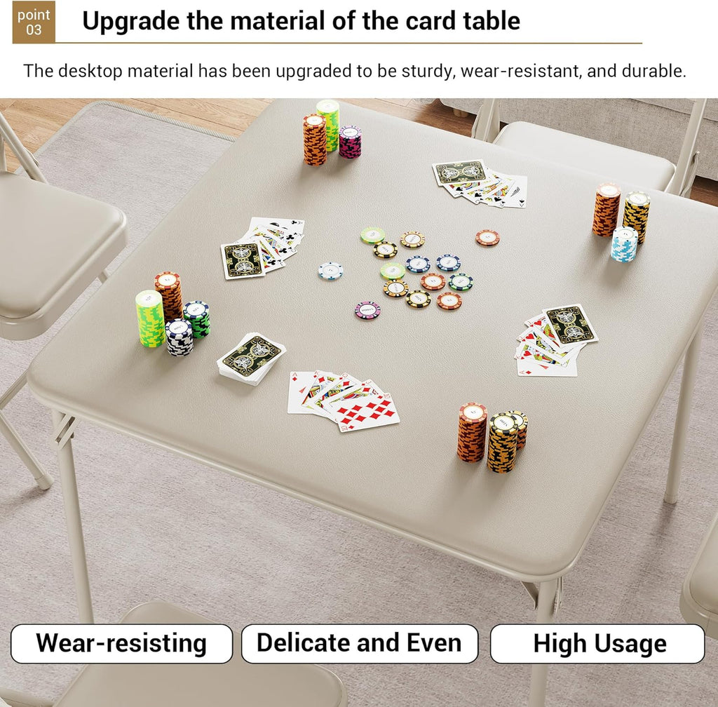 Folding Card Table, 34 Inch Portable Square Game Table with Collapsible Legs, Multifunctional Foladable Table with PU Padded Tabletop for Home, Parties, Picnics, Games, 1 Piece, Beige