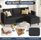 Shintenchi L Shaped Sectional Sofa Couch,Convertible Modular Sofas with Movable Ottoman,3-Seat Upholstered Corduroy Couch,Small Couches for Living Room,Apartment,Office(Black)