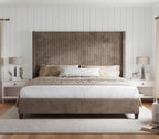 HOWE Upholstered King Size Bed Frame with 61" Wingback Headboard, Chestnut