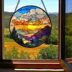Stained Glass Window Hanging, Abstract Clouds Mountains Landscape Suncatcher for Doors Window Home Sun Catchers Decor Mother's Day Birthday Gifts for Women, Men Mom 11.8 in
