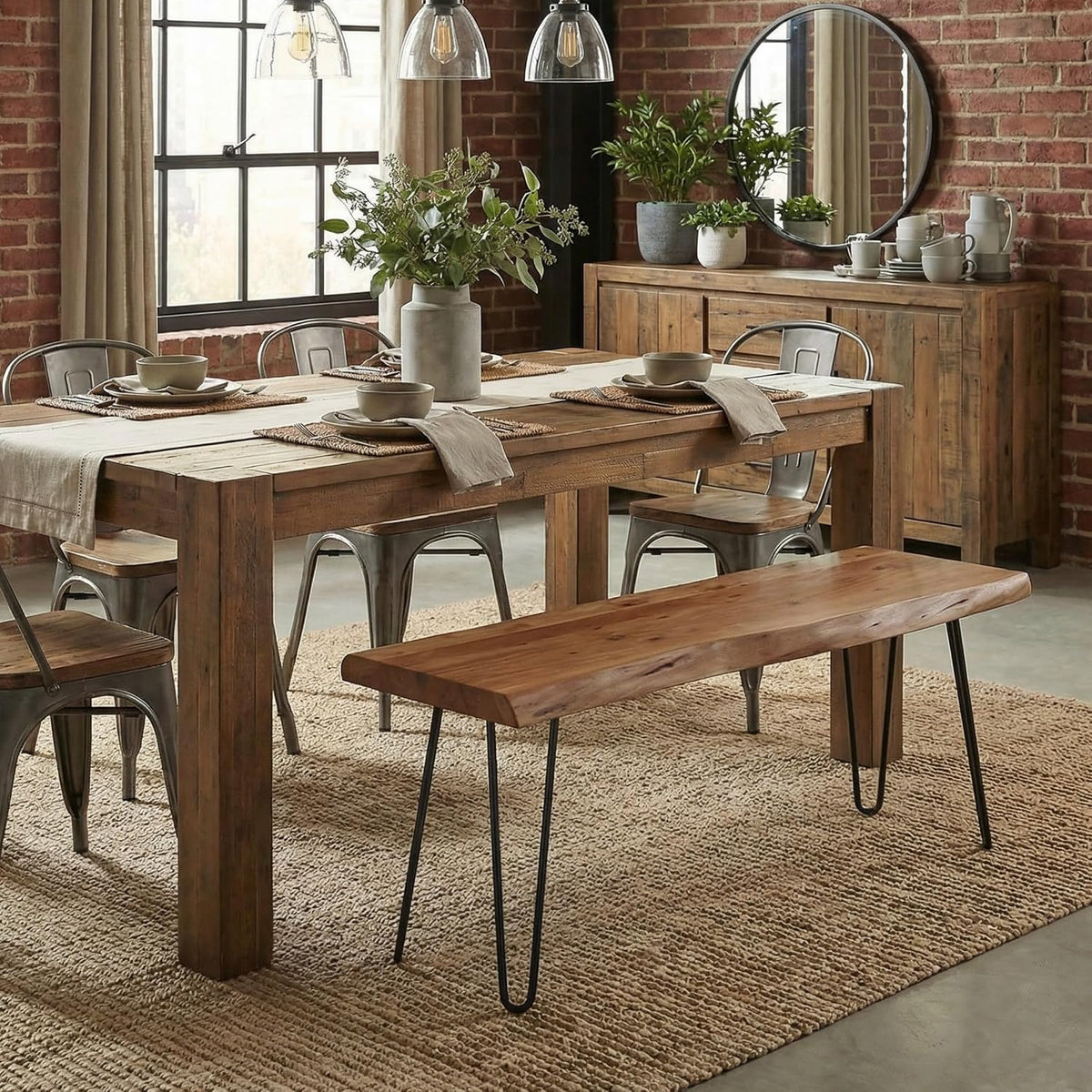 Alaterre Furniture Live Edge Wood Bench with Hairpin Metal Legs - Industrial Modern Entryway Bench with Minimalist Design - Furniture for Entryway, Dining Room, Kitchen, or Bedroom (36 Inch)